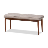 Baxton Studio Itami-Light Grey/Medium Oak-Bench Itami Mid-Century Modern Light Grey Fabric Upholstered Medium Oak Finished Wood Dining Bench